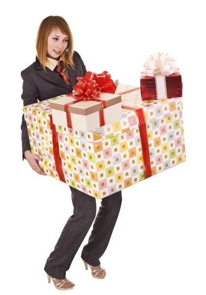 Girl with group of gift box. — Stock Photo, Image