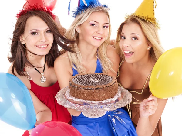 Group holding cake. — Stock Photo, Image