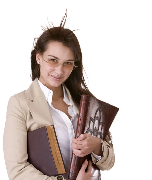 Smart tjej med heap bok. — Stockfoto