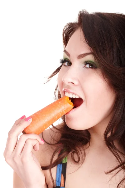 Faccia di ragazza mangiare carota . — Foto Stock