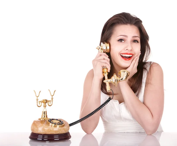 年轻漂亮的女人通过电话交谈. — 图库照片