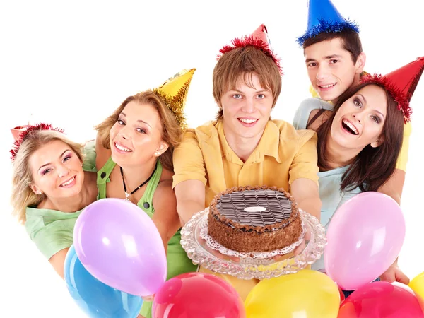 Group holding cake. Royalty Free Stock Images
