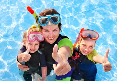 Children with mother in swimming pool. clipart