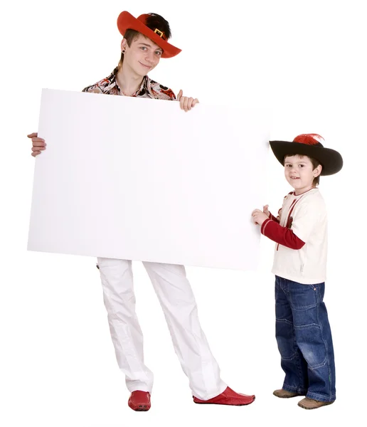 Two brother with white banner. — Stock Photo, Image