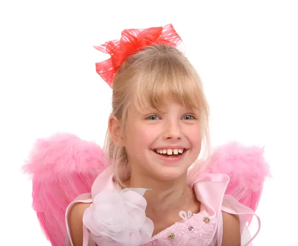 Usmívající se dívka v kostýmu anděla. — Stock fotografie