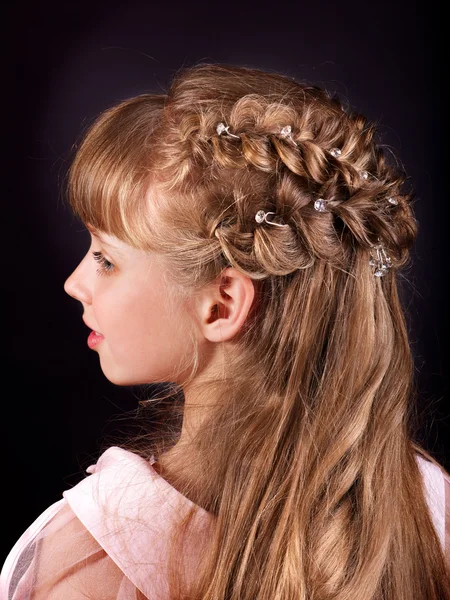 Rear view of hairstyle with braiding. — Zdjęcie stockowe
