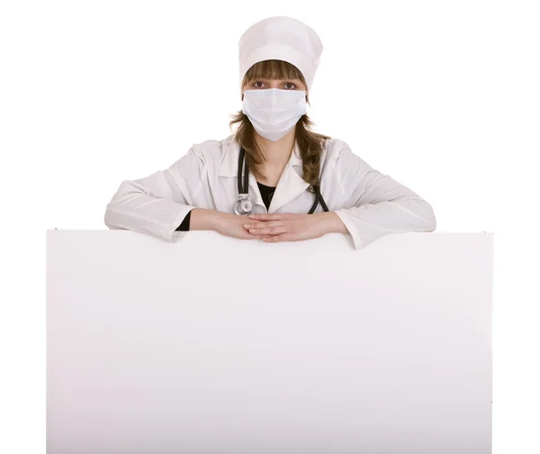 Geneeskunde arts met een banner, stethoscoop en masker. — Stockfoto
