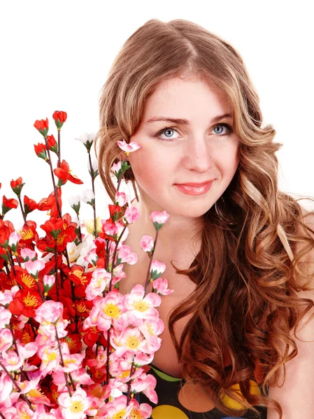 Gyönyörű lány a tavaszi virág. — Stock Fotó