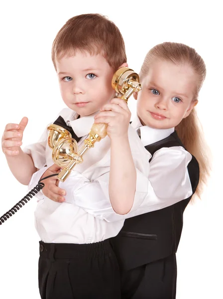 Děti v obleku s telefonem. — Stock fotografie