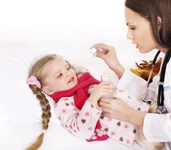 Sick child take medicine. Isolated. — Stock Photo, Image