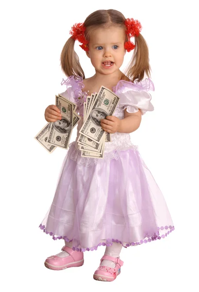 Dziewczynka z banknot Dolar. — Zdjęcie stockowe
