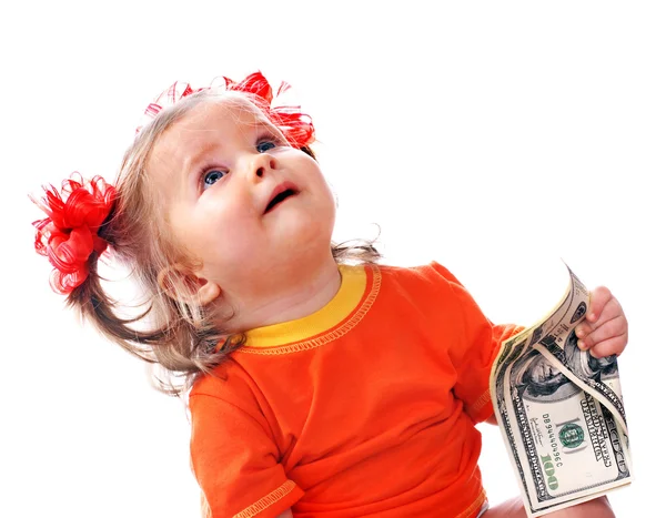 Barn med euron pengar. — Stockfoto