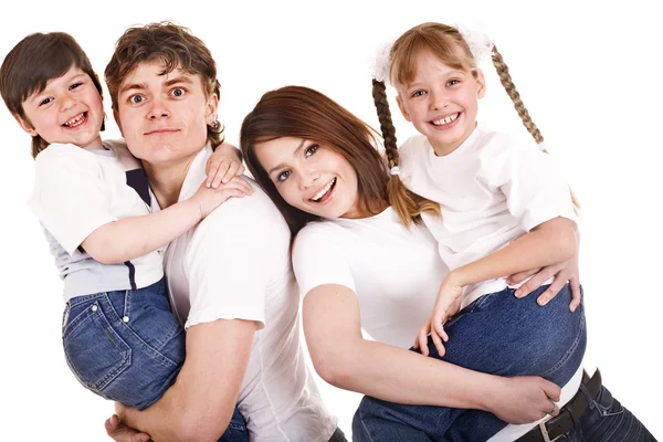 Glad familj uppfostran barn. — Stockfoto