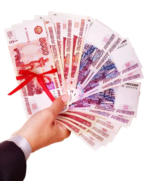 Naisten käsi rahalla Venäjän rupla . — kuvapankkivalokuva
