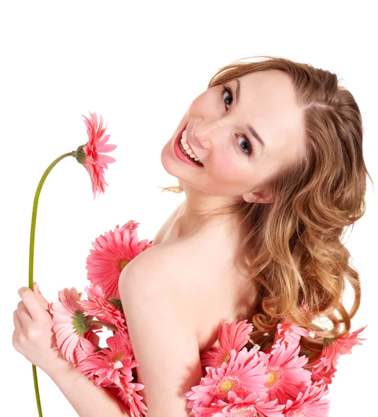 Mujer joven sosteniendo flor . — Foto de Stock