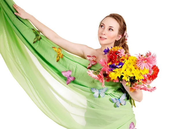Young woman holding flowers. — Stock Photo, Image
