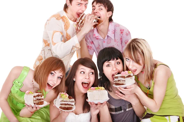 Grupo de jóvenes felices con pastel . — Foto de Stock