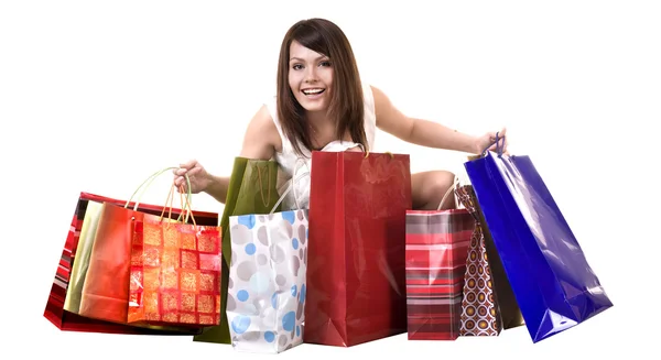 Chica joven con bolsa de regalo . — Foto de Stock