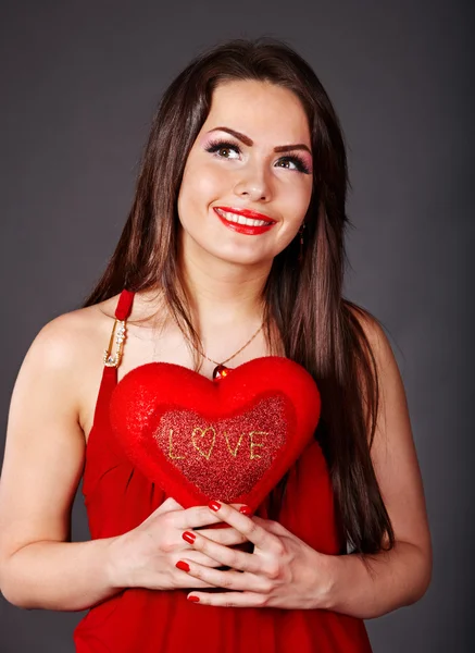 Young woman holding heart . — Stock Photo, Image