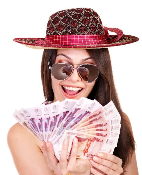 Woman with money Russian rouble. — Stock Photo, Image
