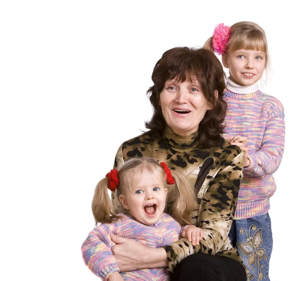 Lycklig mormor och två barnbarn. — Stockfoto