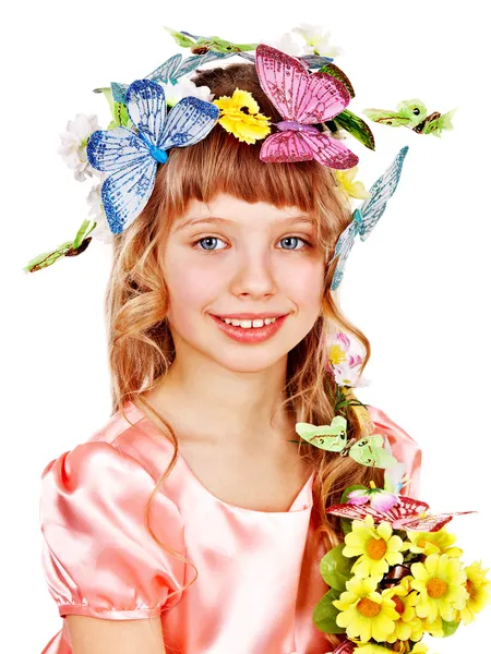 Hermosa chica con mariposa y flor . —  Fotos de Stock
