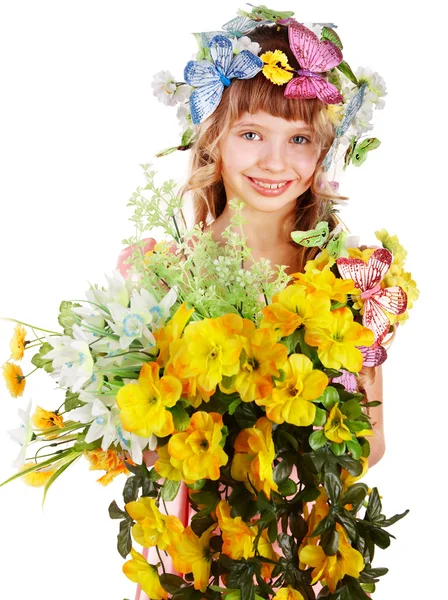 Schönes Mädchen mit einer Girlande aus wilden Blumen. — Stockfoto