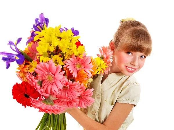 Happy child holding flowers. — Stock Photo, Image