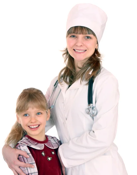 Läkare med stetoskop och barn. — Stockfoto