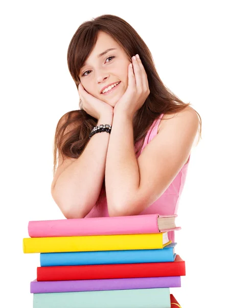 Chica con pila libro de colores  . —  Fotos de Stock