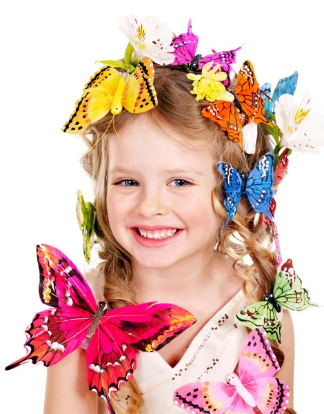 Niño en peinado de primavera y mariposa . — Foto de Stock