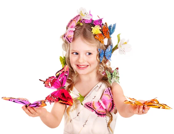 Kind im Frühling Frisur und Schmetterling. — Stockfoto