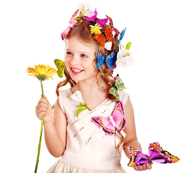 儿童在春季的发型和蝴蝶. — 图库照片