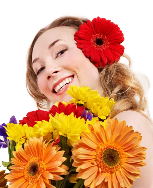 Felice giovane donna che tiene i fiori . — Foto Stock