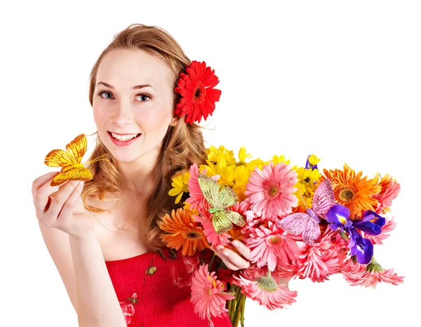 Молода жінка тримає квітку . — стокове фото