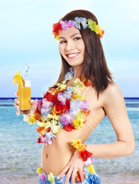 Young woman in costume of hawaii. clipart