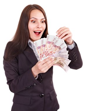 vrouw met geld Russische roebel.