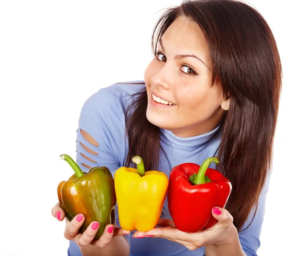 Chica con grupo de frutas y verduras . —  Fotos de Stock