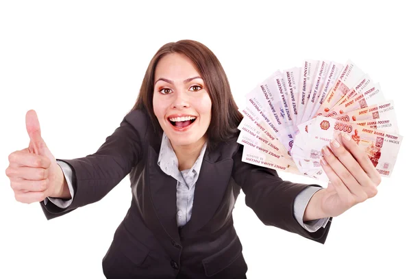 Žena s peníze ruský Rubl. — Stock fotografie