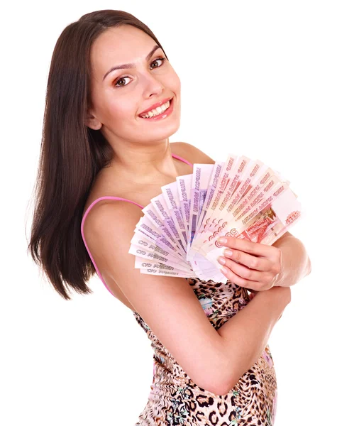 Vrouw met geld Russische roebel. — Stok fotoğraf