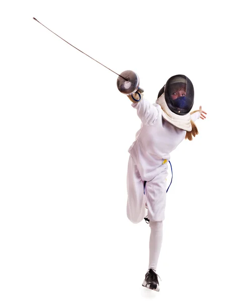 stock image Child epee fencing lunge.