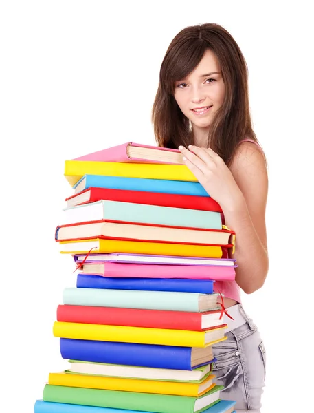Dziewczyna z stos kolor książki . — Zdjęcie stockowe