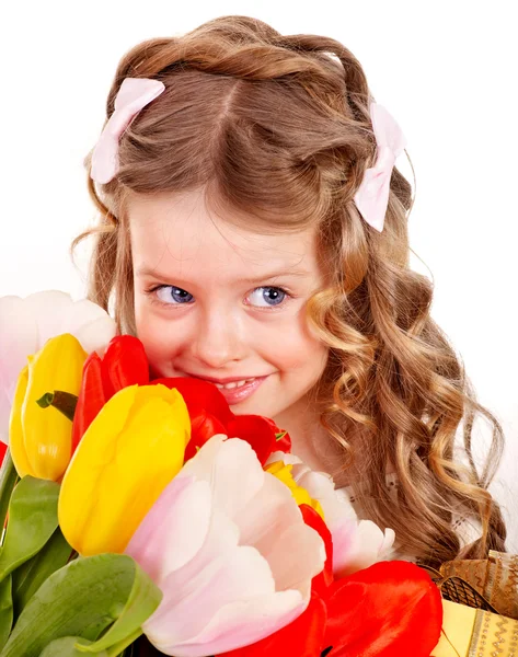 Criança com flor de primavera . — Fotografia de Stock