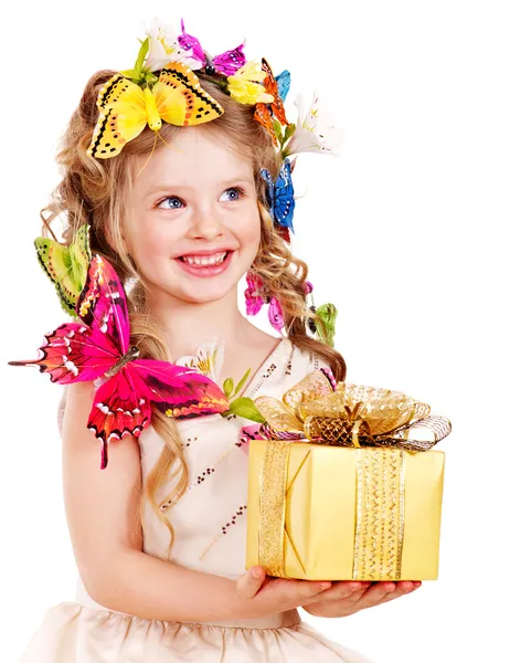 Bambino con confezione regalo . — Foto Stock