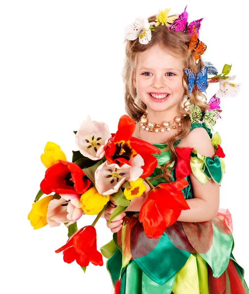 Dítě s květina a motýl. — Stock fotografie