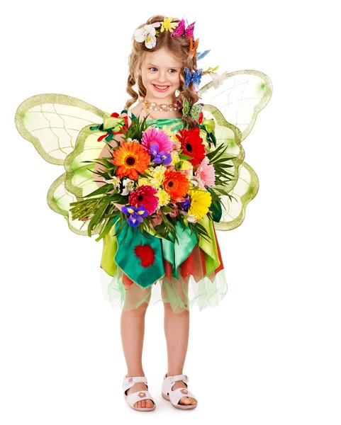 Niño con flor y mariposa . — Foto de Stock