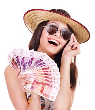 Woman with money . clipart