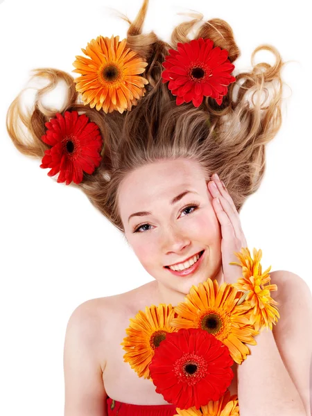 Glad ung kvinna med rufsig hår. — Stockfoto