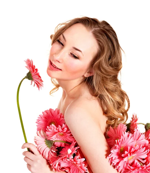 Mujer joven sosteniendo flor . — Foto de Stock