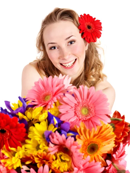 Young woman holding flowers. — Stock Photo, Image
